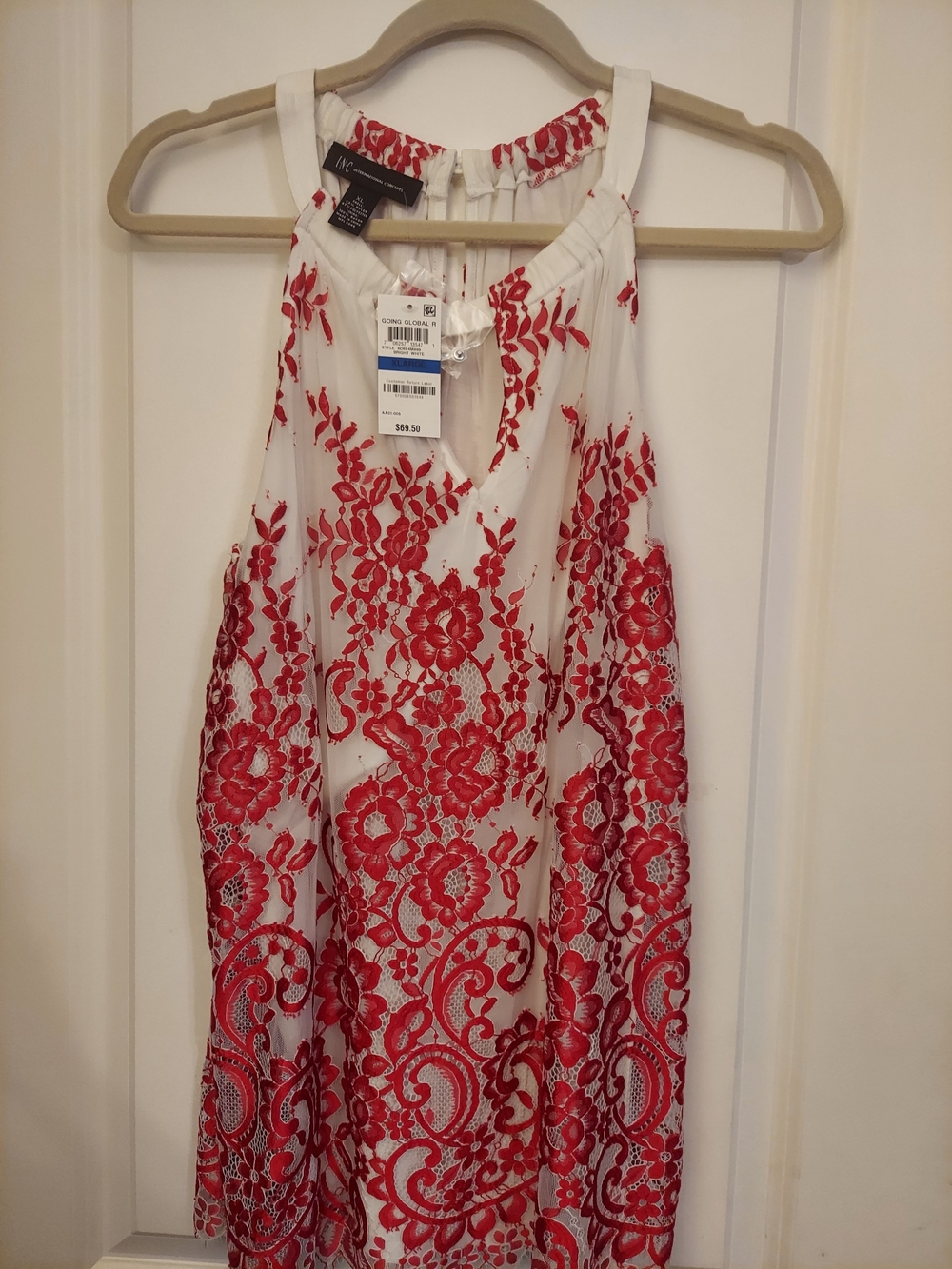 INC International Concepts Red And White Lace Halter Top. XL. NWT